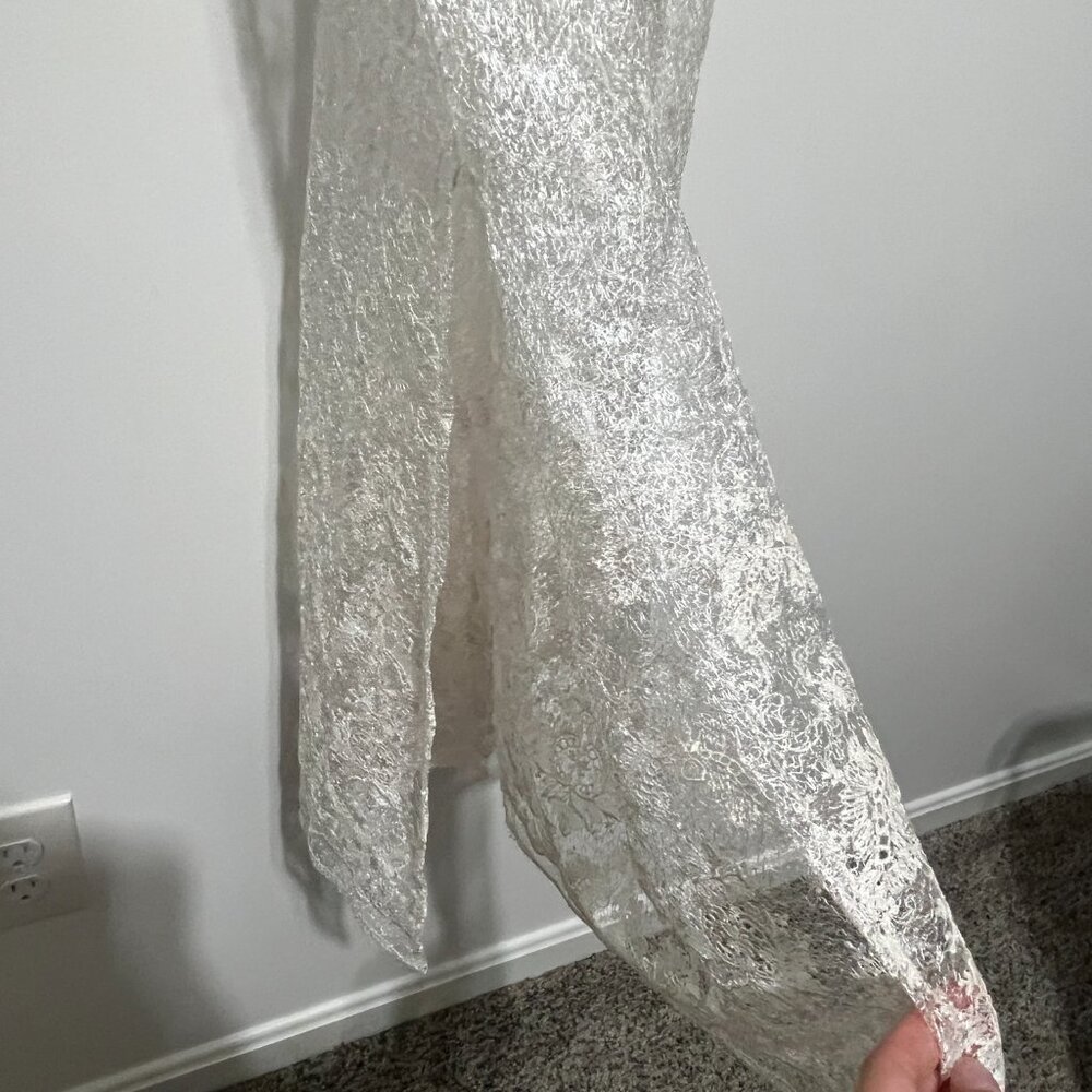 Womens Sheer Lace Negligee Peignoir Robe OS White Fairy Bridal Ethereal Angel - Picture 7 of 8